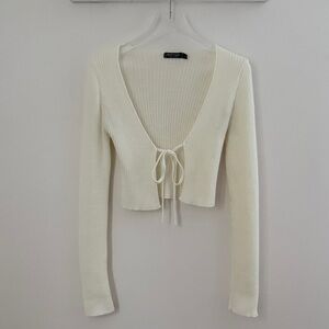 Natygal Collection Cream Ribbed Crop Top small tie crop